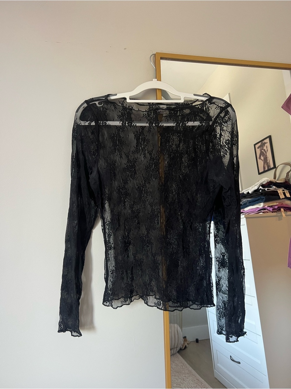 Abercrombie & Fitch Black Sheer Lace Long-Sleeve Top